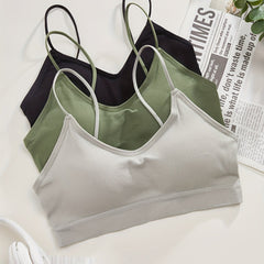 3pcs Solid Ribbed Wireless Bras Stretch Intimates Bra Women's Lingerie