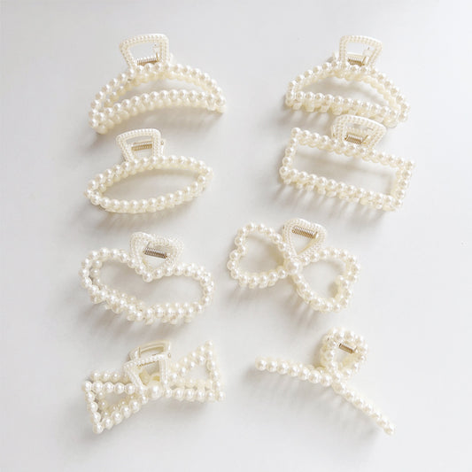 8pcs Faux Pearl Hair Claw Clip Non Slip Strong Hold Grip Hair Jaw Clip
