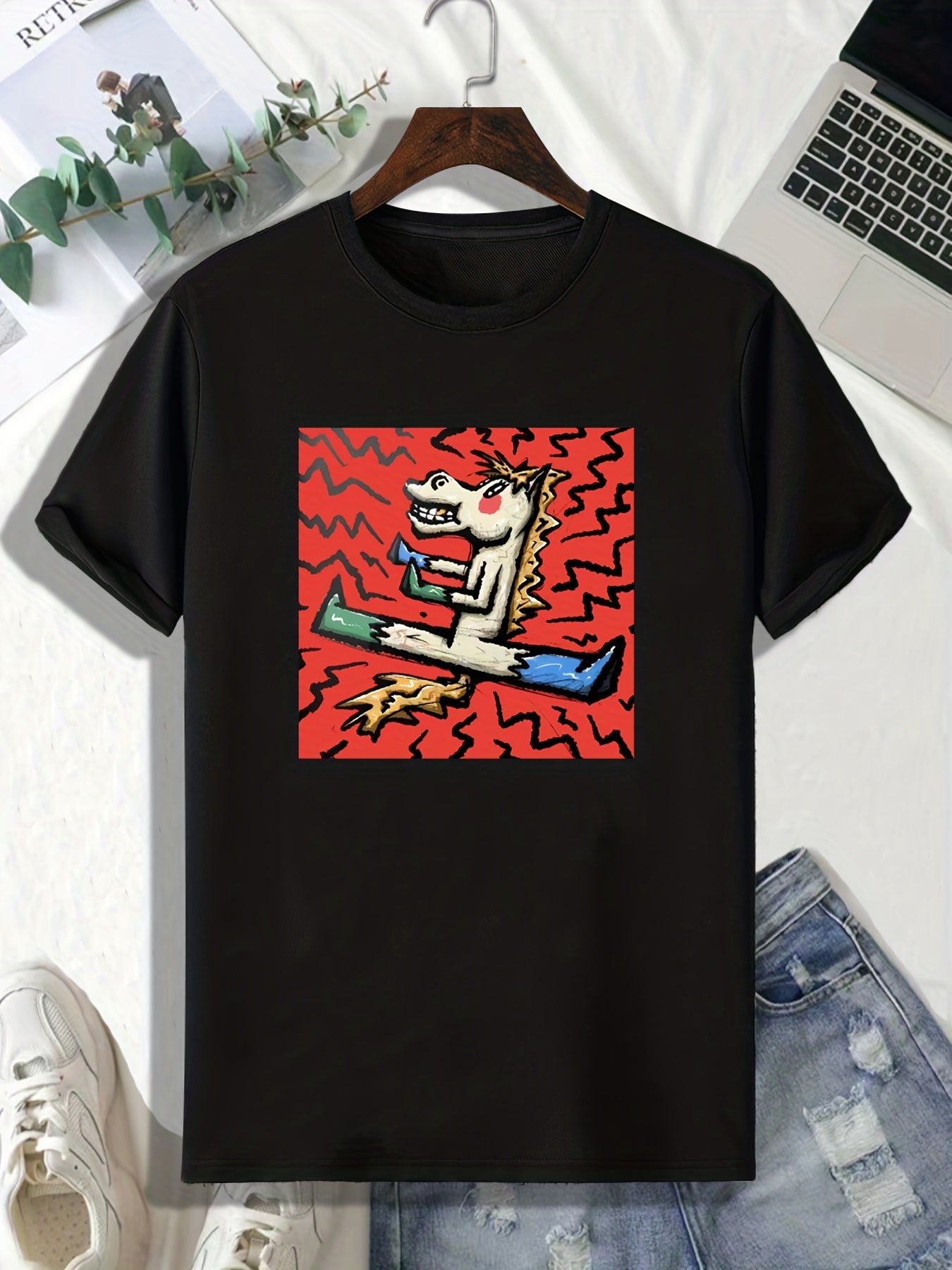 Comics Style Horse Print Men's Tee for Outdoor Gift