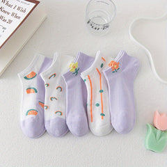 5 Pairs Floral Print Soft & Lightweight Ankle Socks Women's Stockings