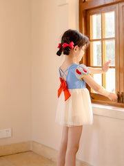 Girls Puff Sleeve Swimwear Suit with Bow for Beach