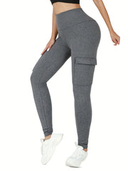 Women's Cargo Pockets Leggings High Waisted Tummy Control No See Through
