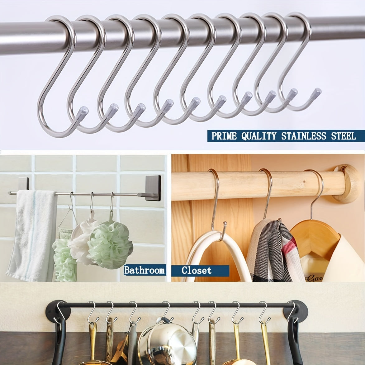 10pcs S Hooks Stainless Steel Hangers for Storage