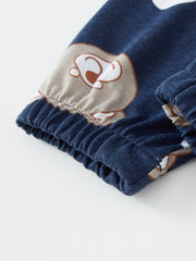 Heart Bear Print Baby Pajamas Set Top & Pants Crew Neck Long Sleeve Cotton