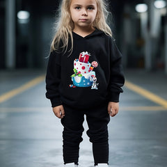 Girls Cartoon Cake Hooded Sweatshirt Set Long Sleeve Solid Sweatpants