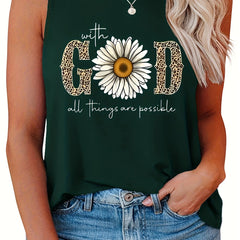 Leopard Slogan & Floral Print Tank Top