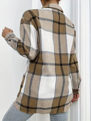 Plaid Print Shacket Jacket Button Front Long Sleeve