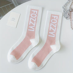 3 Pairs Letter Striped Socks Comfy & Breathable Women's Stockings