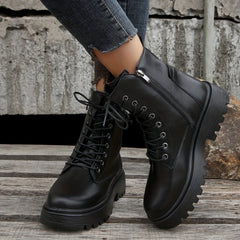 Women's Lace Up Short Boots Side Zipper Solid Casual Shoes