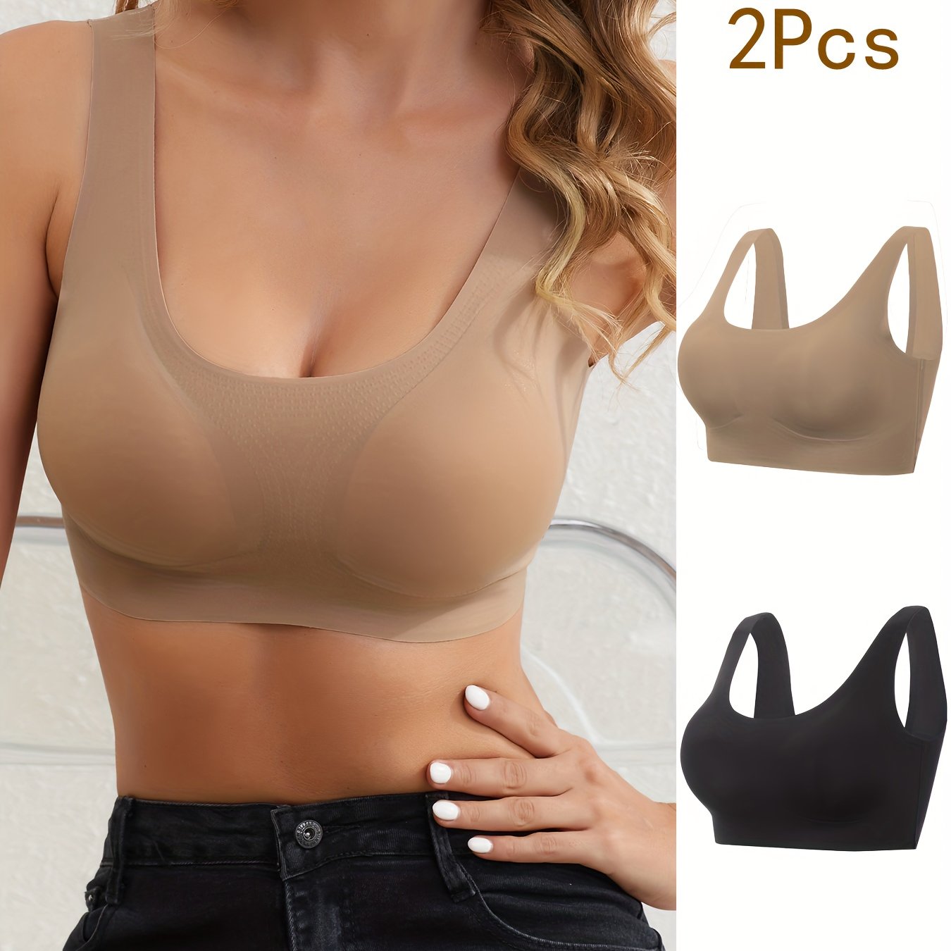2pcs Seamless Wireless Bras Comfy & Stretch Intimates