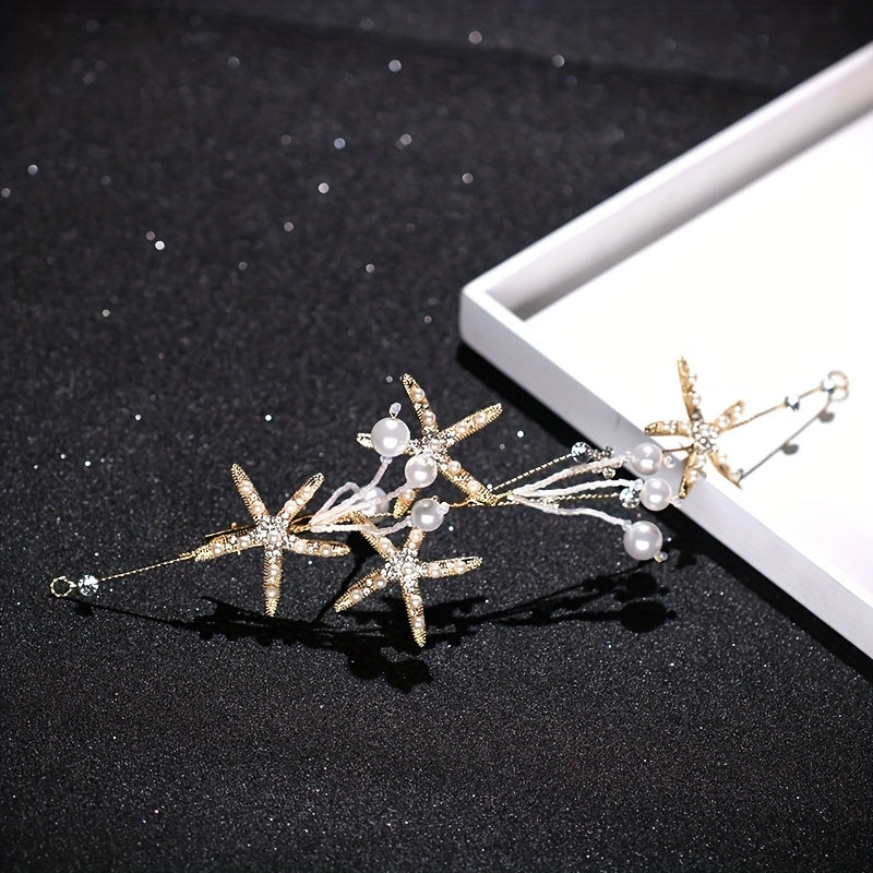 Faux Pearl Starfish Headband Bridal Hairband Set