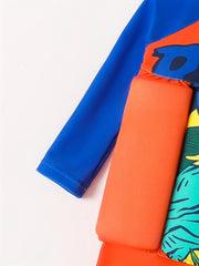 Boys One Piece Swimsuit With Float Cartoon Pattern