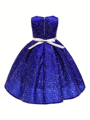 Girl's Christmas Princess Dress with Santa Print - Holiday Party Dress