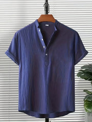 Solid Men's Casual Short Sleeve Shirt for Summer Vacation Resort