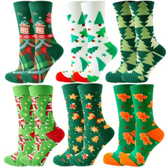 6 Pairs Cartoon Christmas Print Socks Women's Stockings