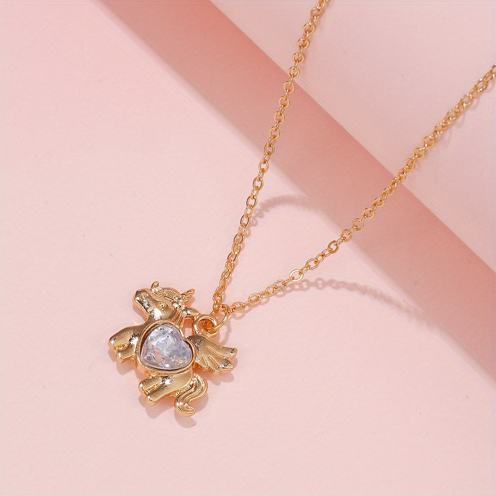 Cartoon Unicorn Heart Pendant Necklace Birthday Gift