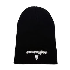 Embroidered Cotton Beanie Letter Print Warm Hat