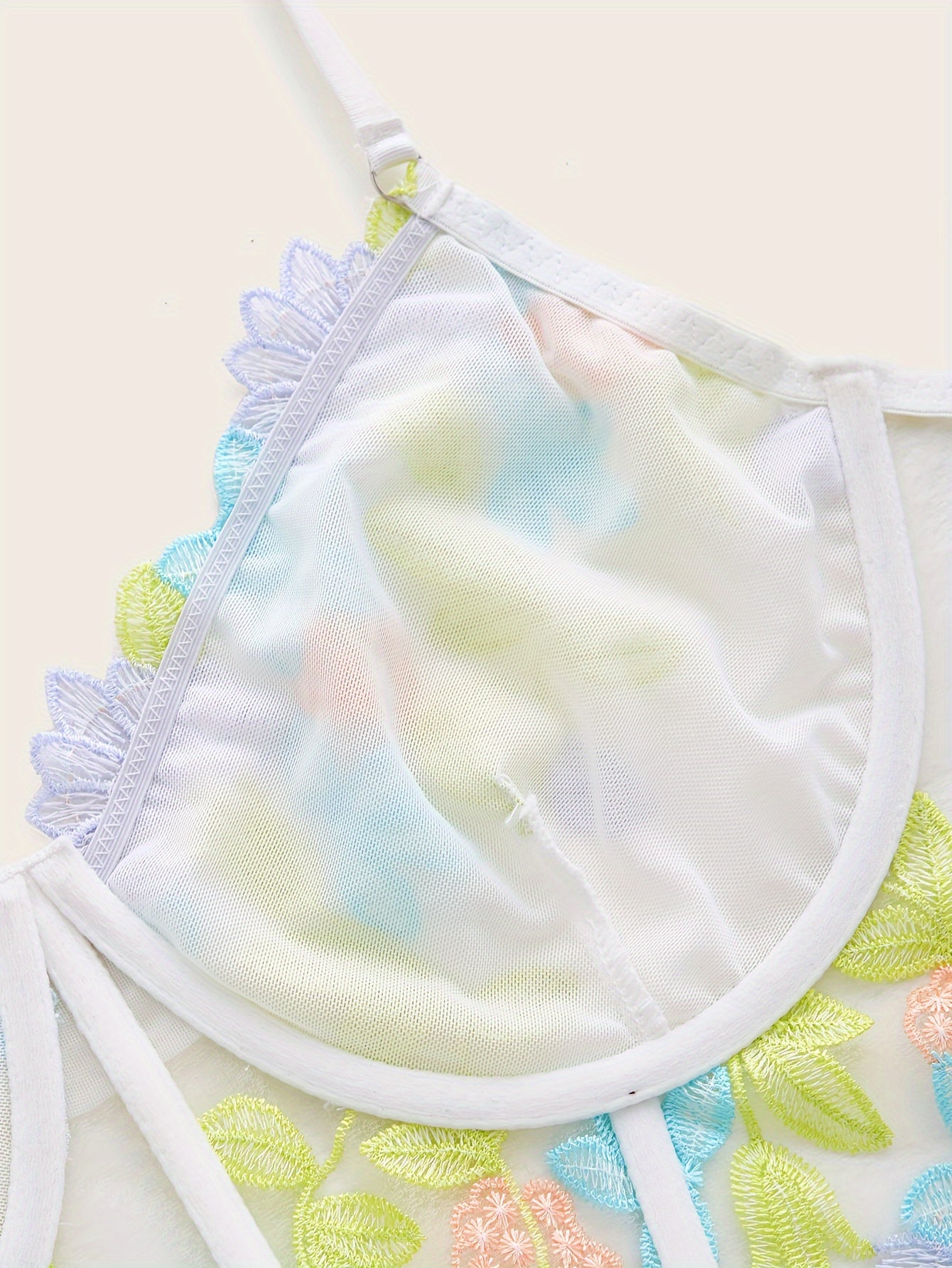 Floral Embroidered Backless Underwire Bra
