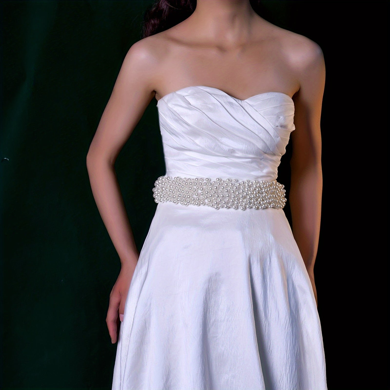Romantic Bridal Belt with Faux Pearl Accents Soft Nylon Veil