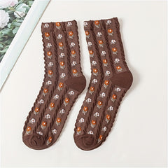 Floral Print Harajuku Style Mid Tube Socks Women's Stockings