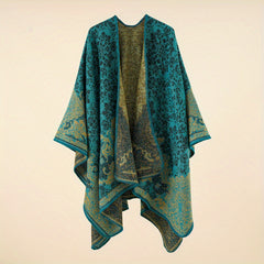 Cashmere Shawl Print Warm Long Shawl Casual Blanket Open Front Poncho Cape