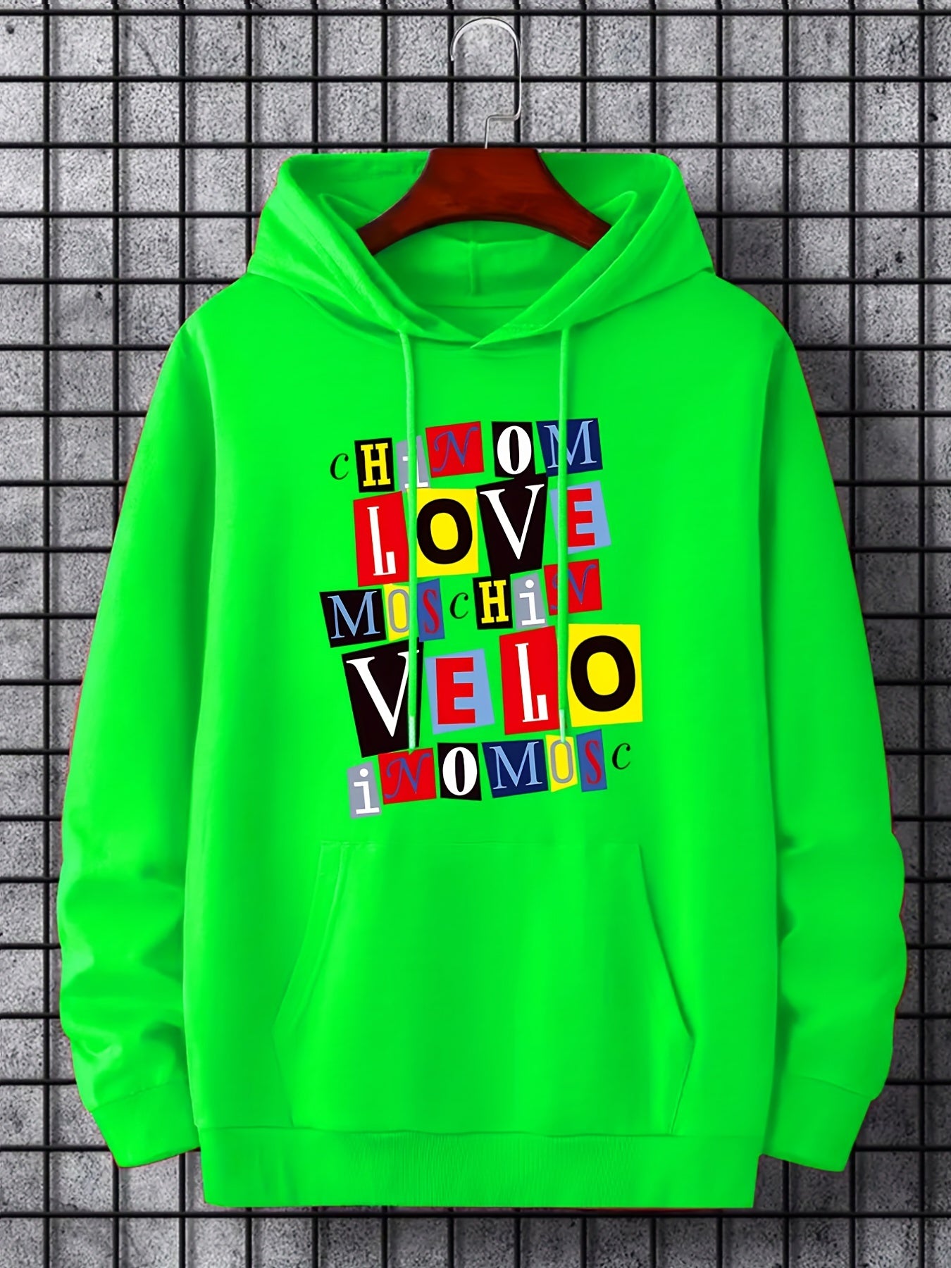 HI MOM LOVE Letter Print Hoodie Men's Casual Graphic Pullover Hooded Sweatshirt