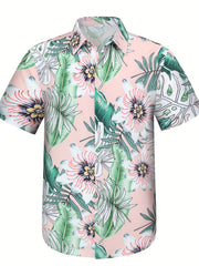 Men's Hawaiian Floral Graphic Shirt Casual Button Up Short Sleeve Shirt