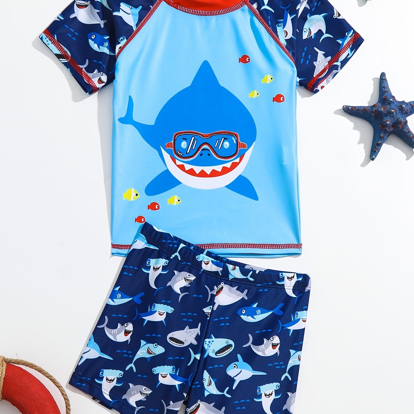 Boys Shark Tee & Shorts Set for Summer Swim