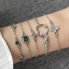 5pcs Retro Style Bracelet Love Rhinestones Infinity Symbol Green Bracelet