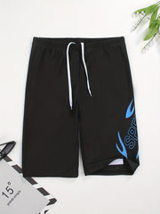 Geometric Flame Pattern Speed Letter Print Quick Drying Swim Trunk