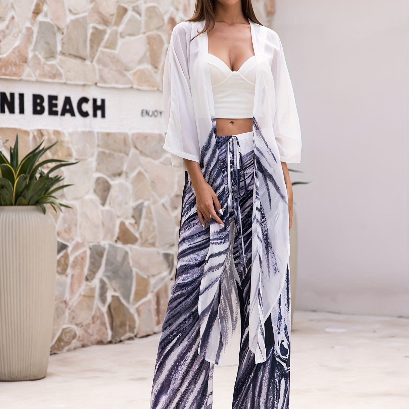 Animal Print Swimsuit Set with Sheer Cover Up Shirt