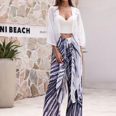 Animal Print Swimsuit Set with Sheer Cover Up Shirt