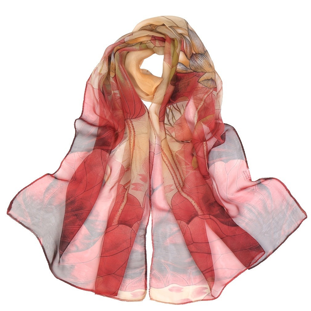Lotus Pink Floral Print Lightweight Scarf for Women