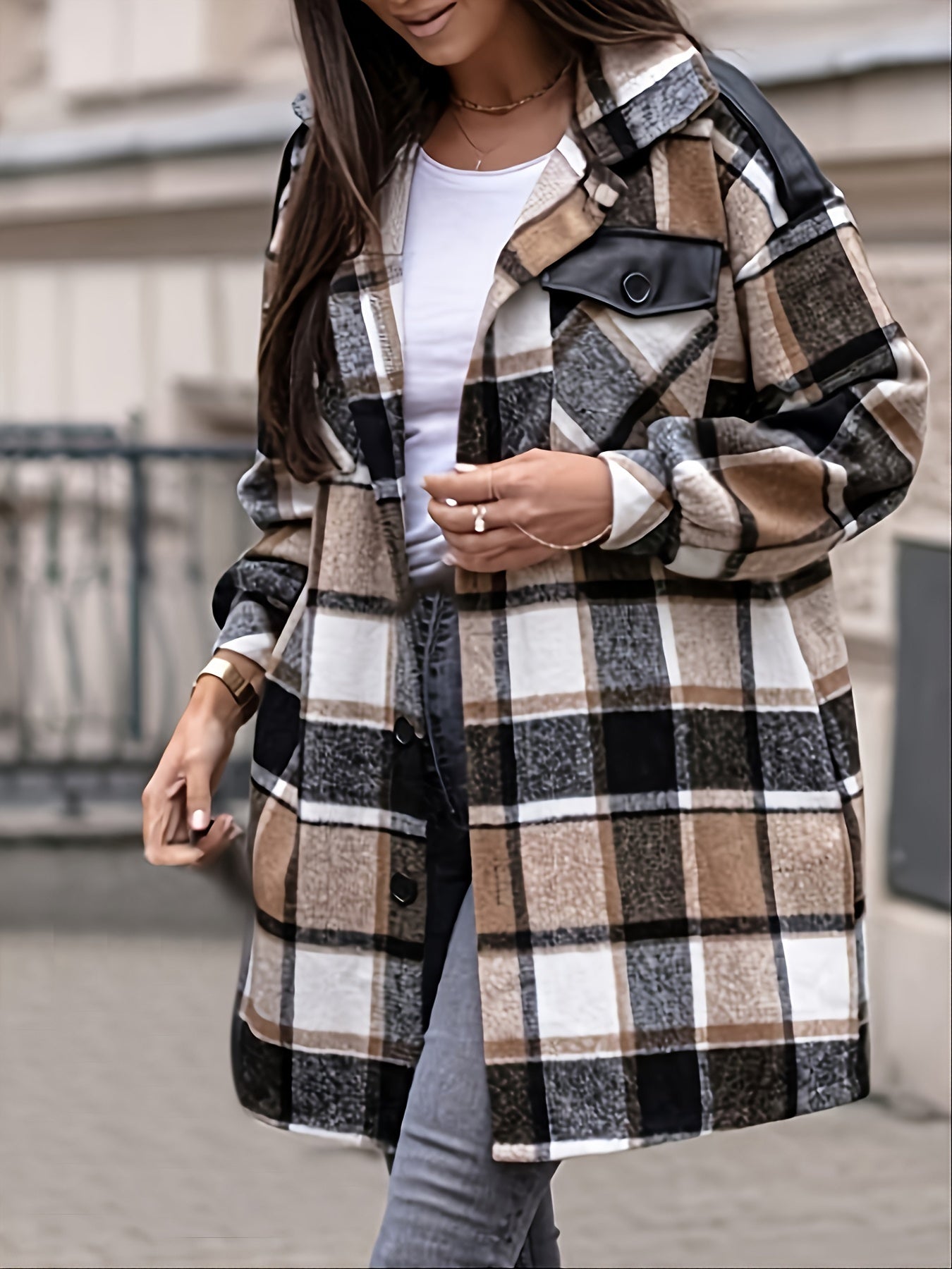 Preppy Plaid Shirt Jacket Button Up Casual Shacket For Spring & Fall Women's