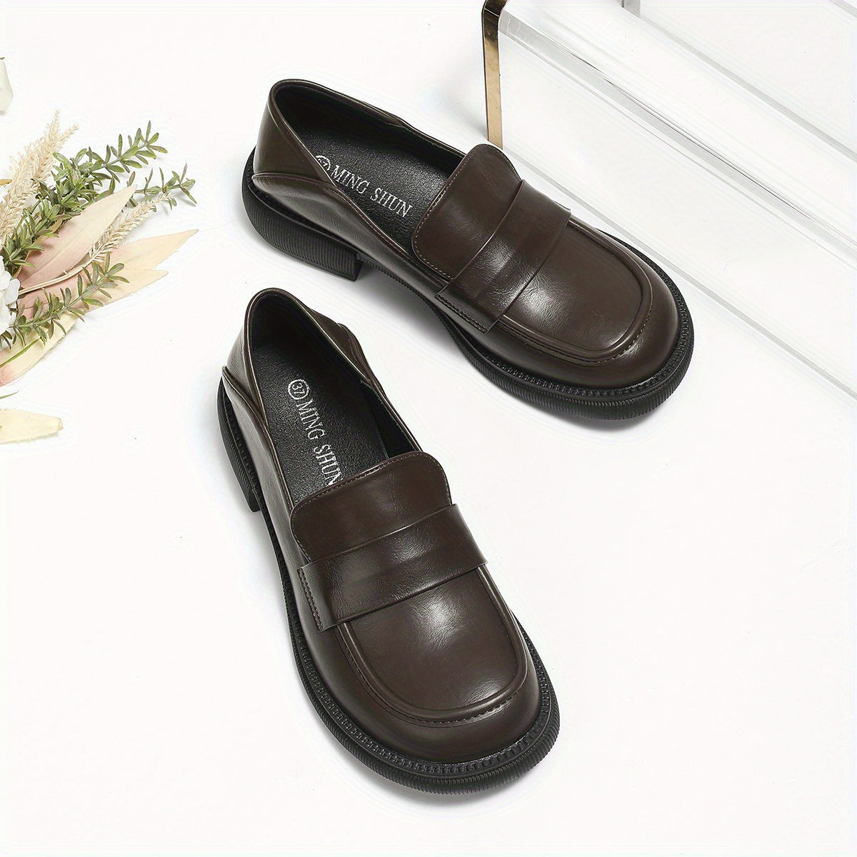 Women's Round Toe Loafers Soft Sole Chunky Shoes