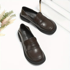 Women's Round Toe Loafers Soft Sole Chunky Shoes