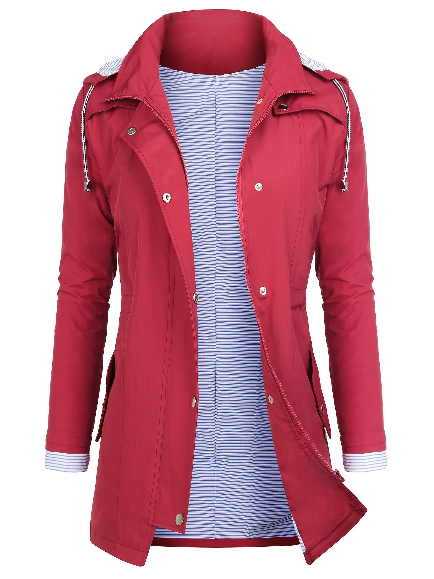 Striped Hooded Trenchcoat for Hiking