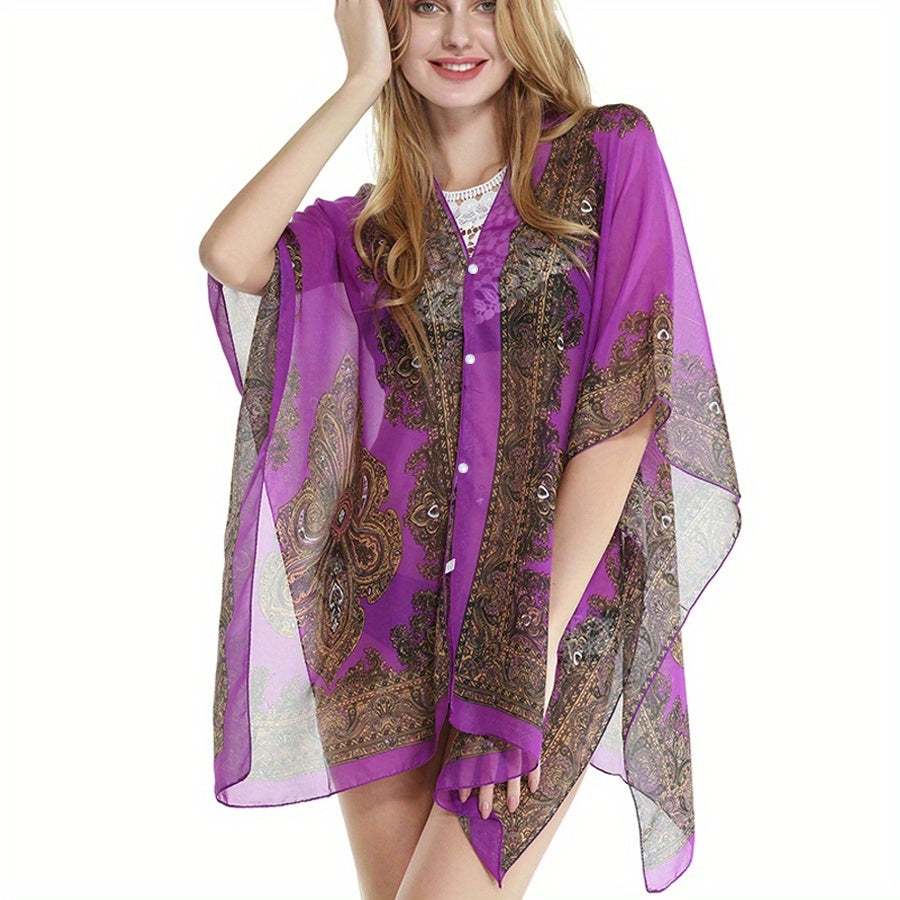 Paisley Print Shawl Bikini Cover Up - UV Protection