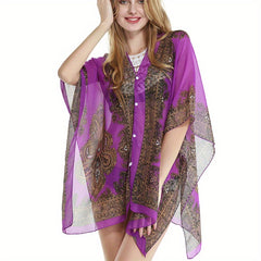 Paisley Print Shawl Bikini Cover Up - UV Protection