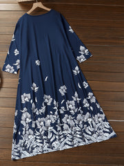 Floral Print Half Sleeve Round Neck Plus Size Casual Dress