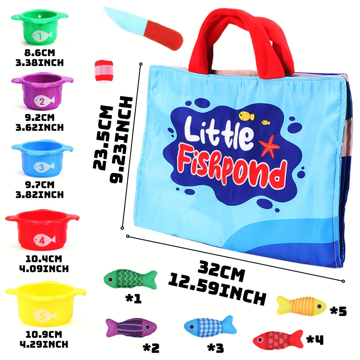 Toddler Fishpond Cloth Fishing Toy Set Safe Polyester Fiber Fish Game