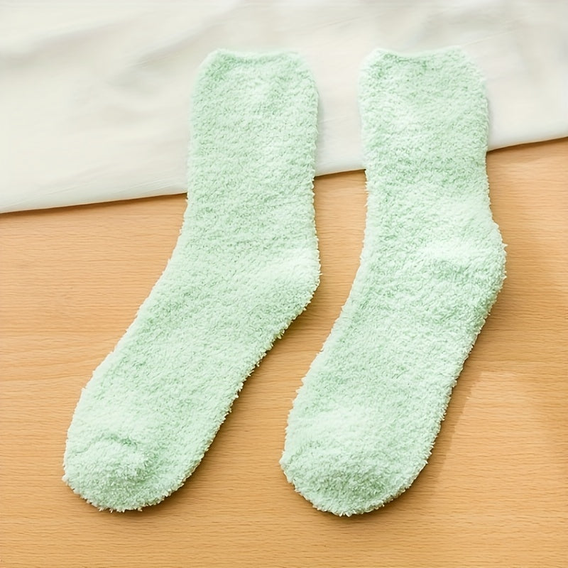 5 Pairs Fuzzy Crew Socks, Comfy & Warm Women's Stockings