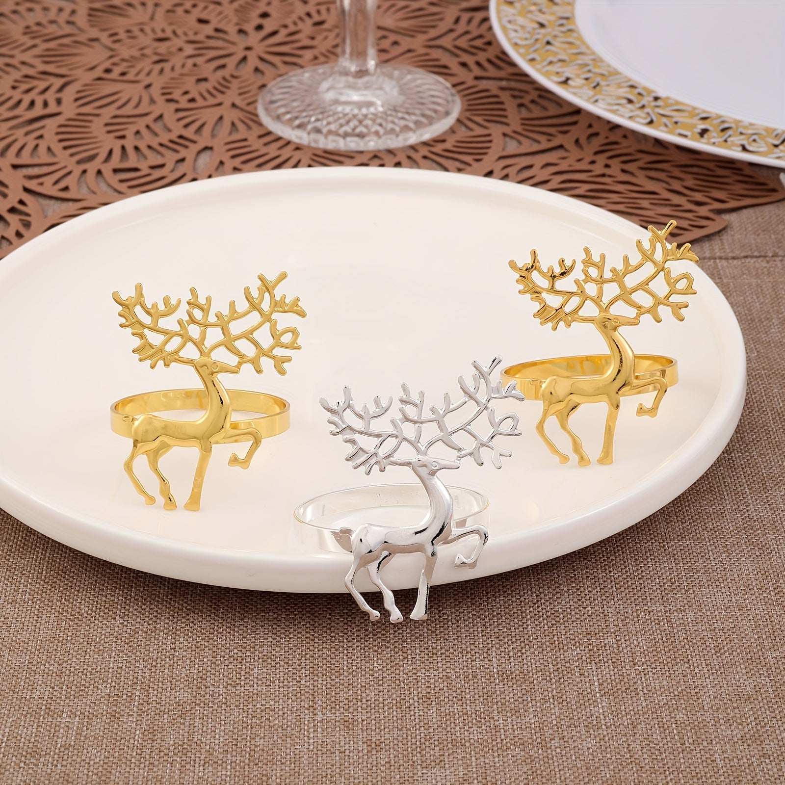 Golden Deer Napkin Ring Cast Iron Polished Metal Rings