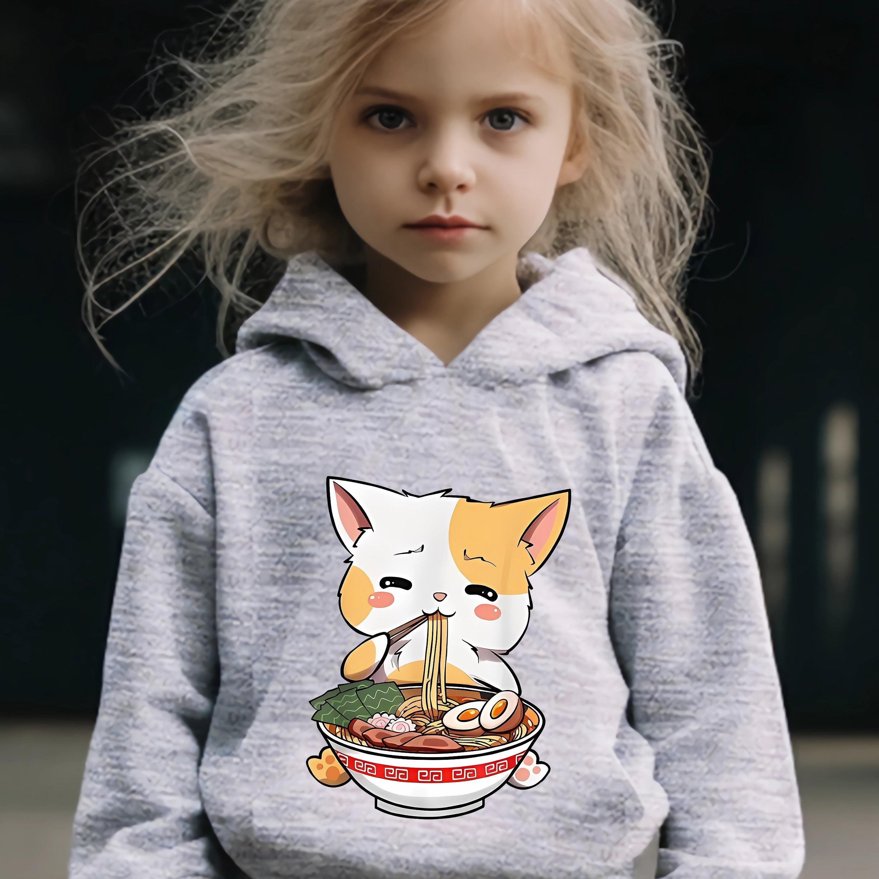 Ramen Kitty Print 2pcs Girls Outfits For Sports Spring