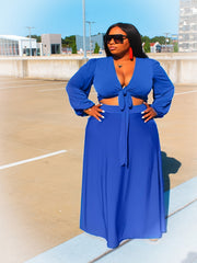 Deep V-Neck Knot Top & Long Skirt Set