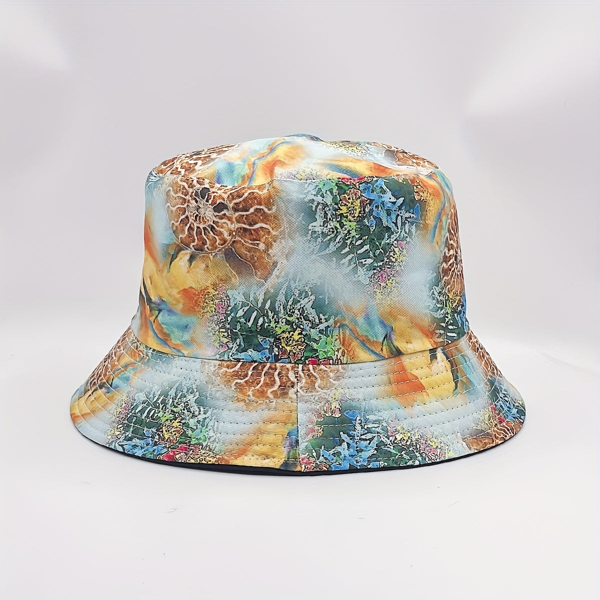 Under Sea Print Reversible Cotton Basin Hat UV Protection Travel Beach Hats