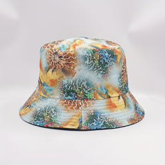Under Sea Print Reversible Cotton Basin Hat UV Protection Travel Beach Hats