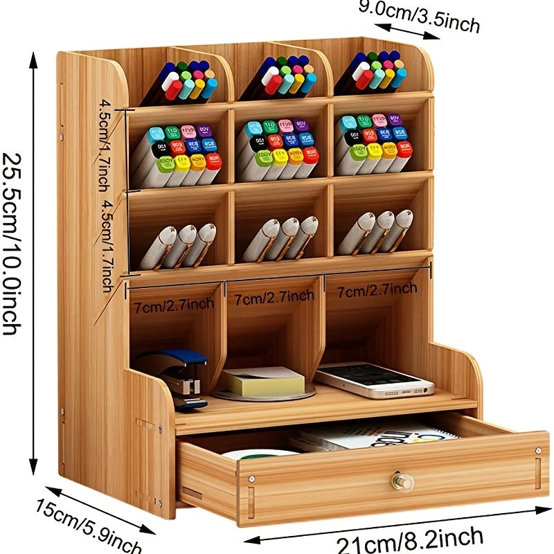Wooden Desk Organizer Pen Holder Office Art Supplies Storage