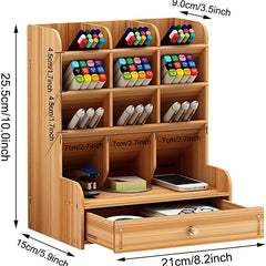 Wooden Desk Organizer Pen Holder Office Art Supplies Storage