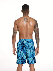 Men's Waterwave Print Swim Trunks Beach Board Shorts